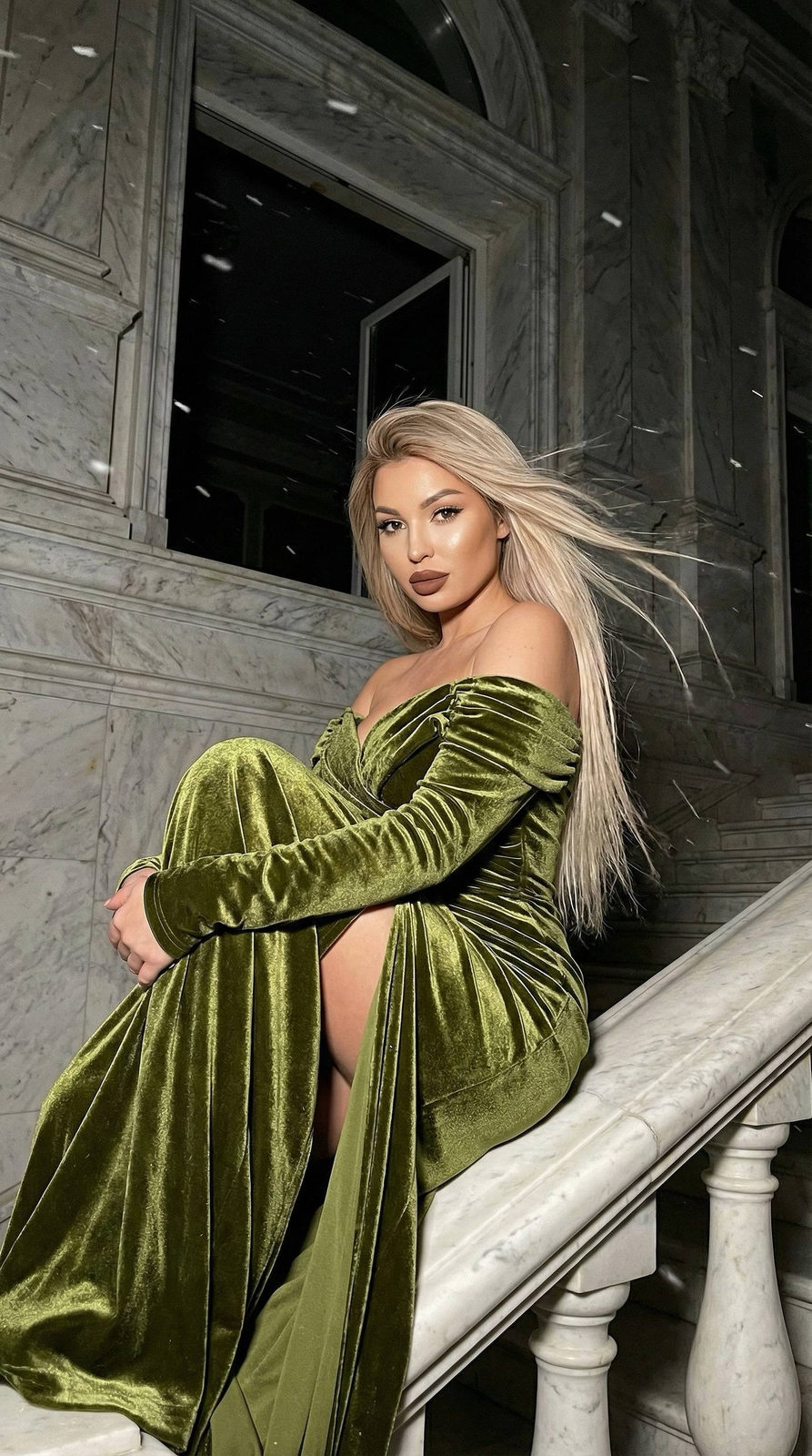 Olive Velvet Staircase Snow