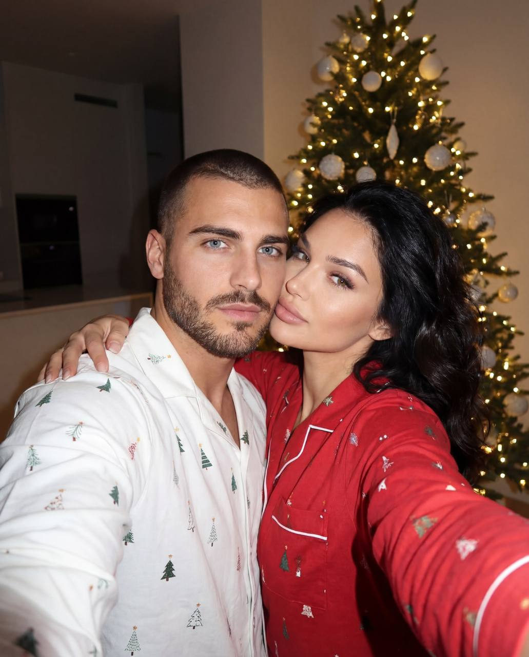 Pajama Couple Christmas Selfie