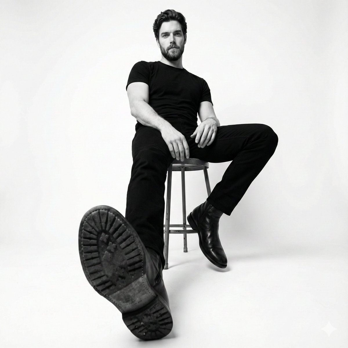 Monochrome Fashion Portrait of Man on Floor
