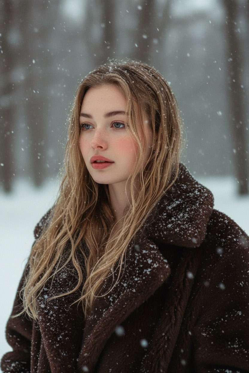 Snowing Dark Fur Coat