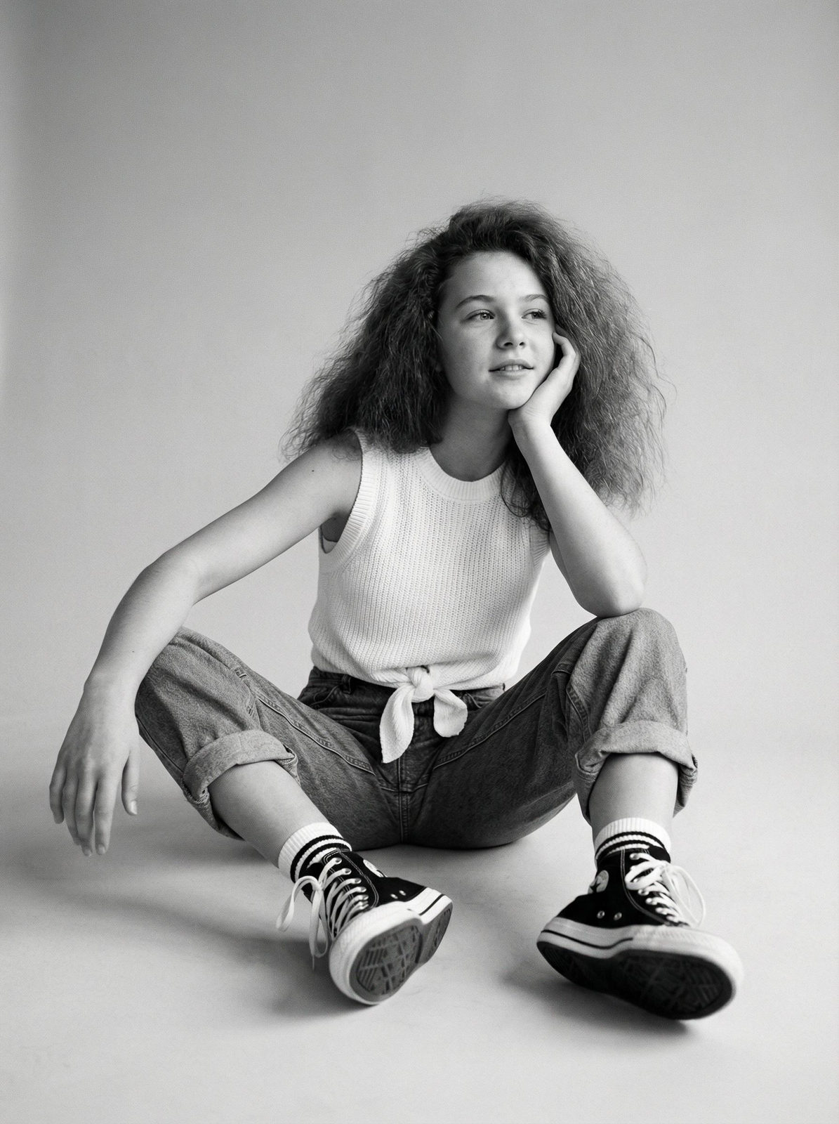 Black and White Teenage Girl Studio Portrait