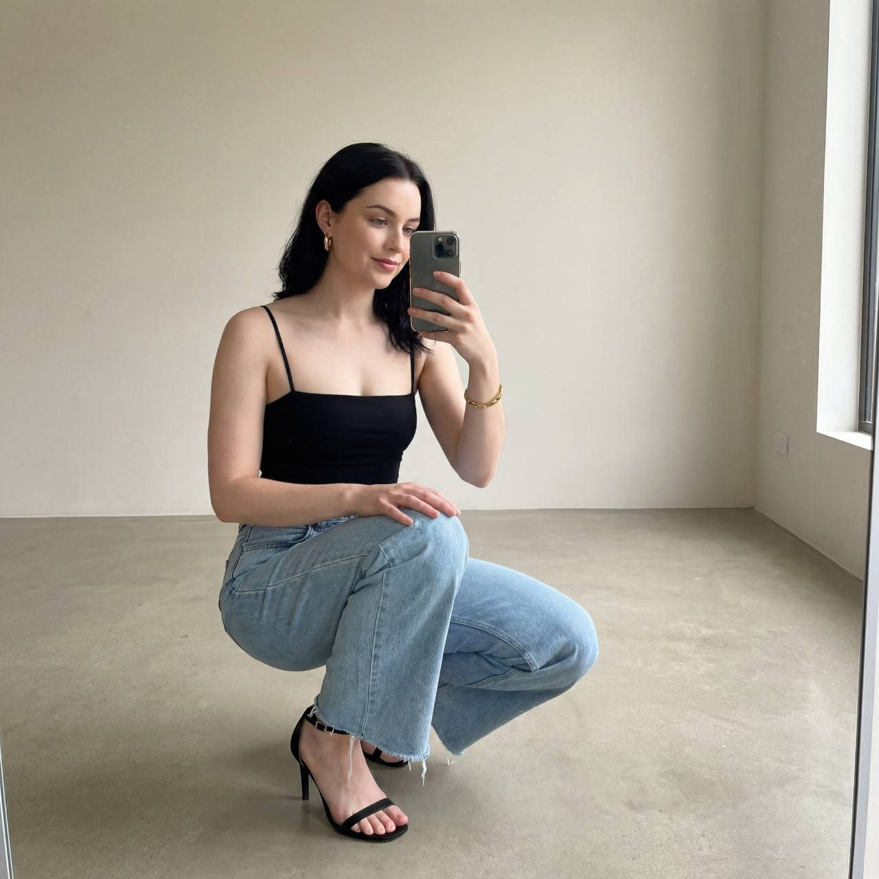 Black Strappy Top Selfie