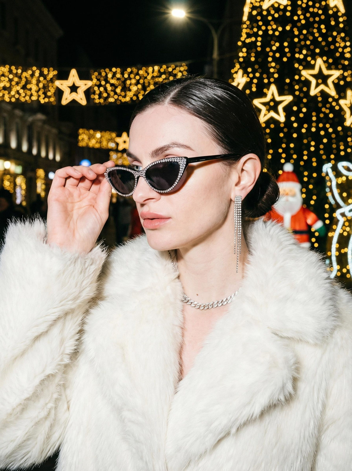 Faux Fur Rhinestone Night