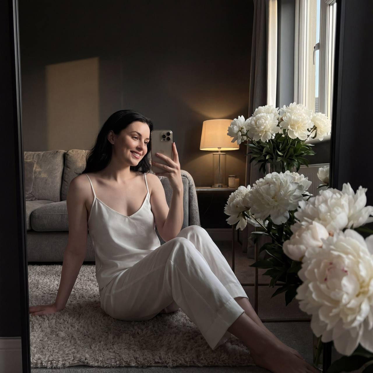White Silk Pajamas Mirror