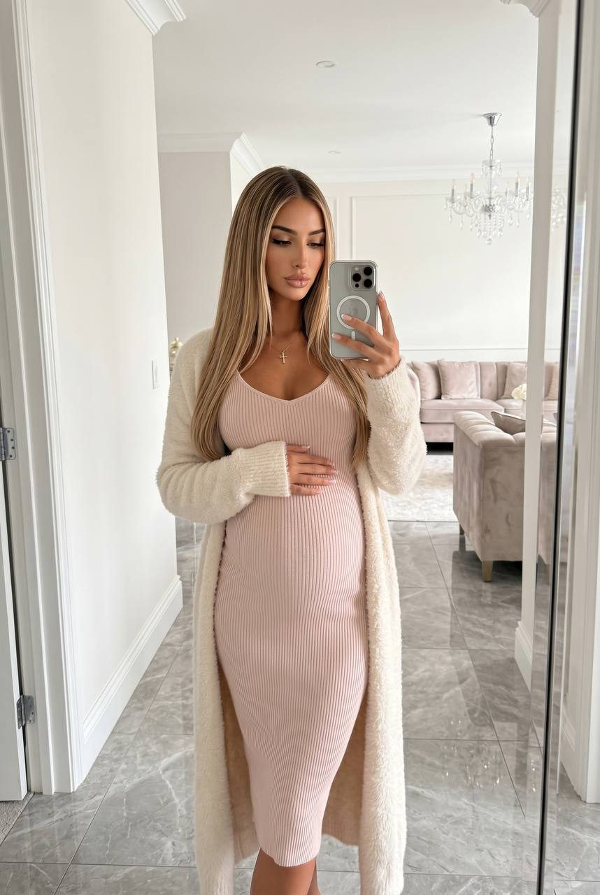 Cream Cardigan Pregnant Selfie