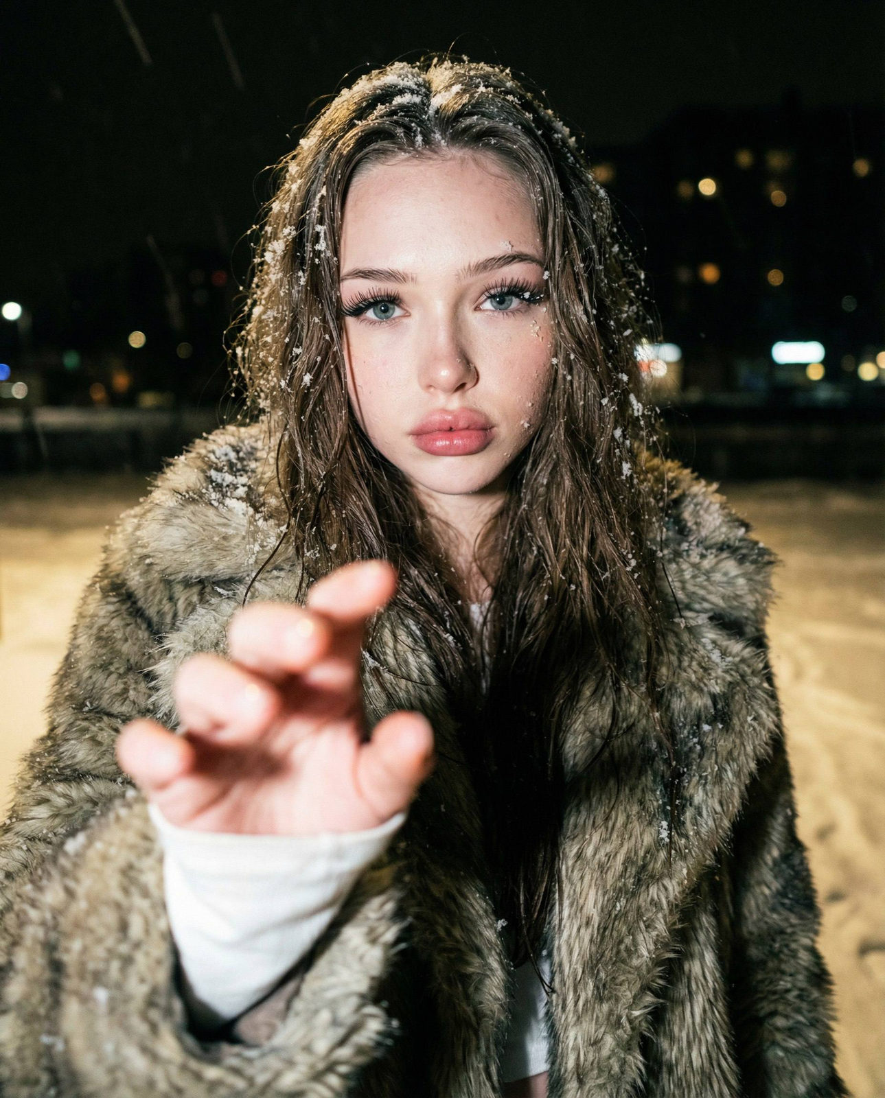 Snowflakes Fur Coat Street