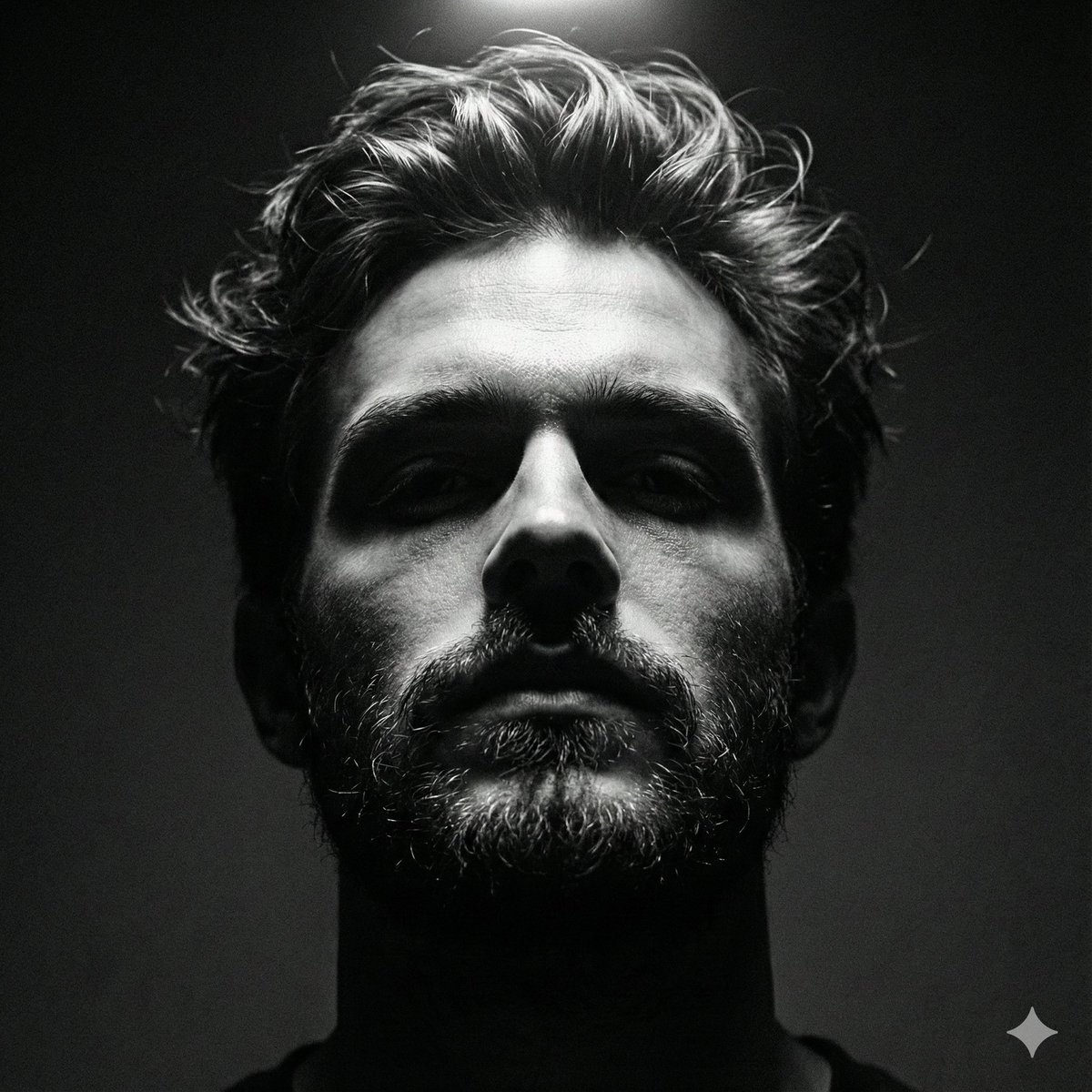 Dramatic Black and White Portrait of a Bearded Man