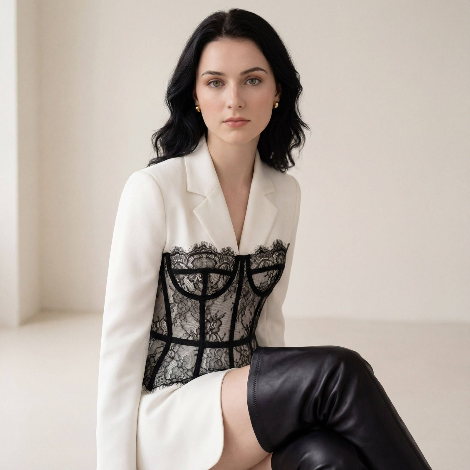 White Lace Blazer Boots