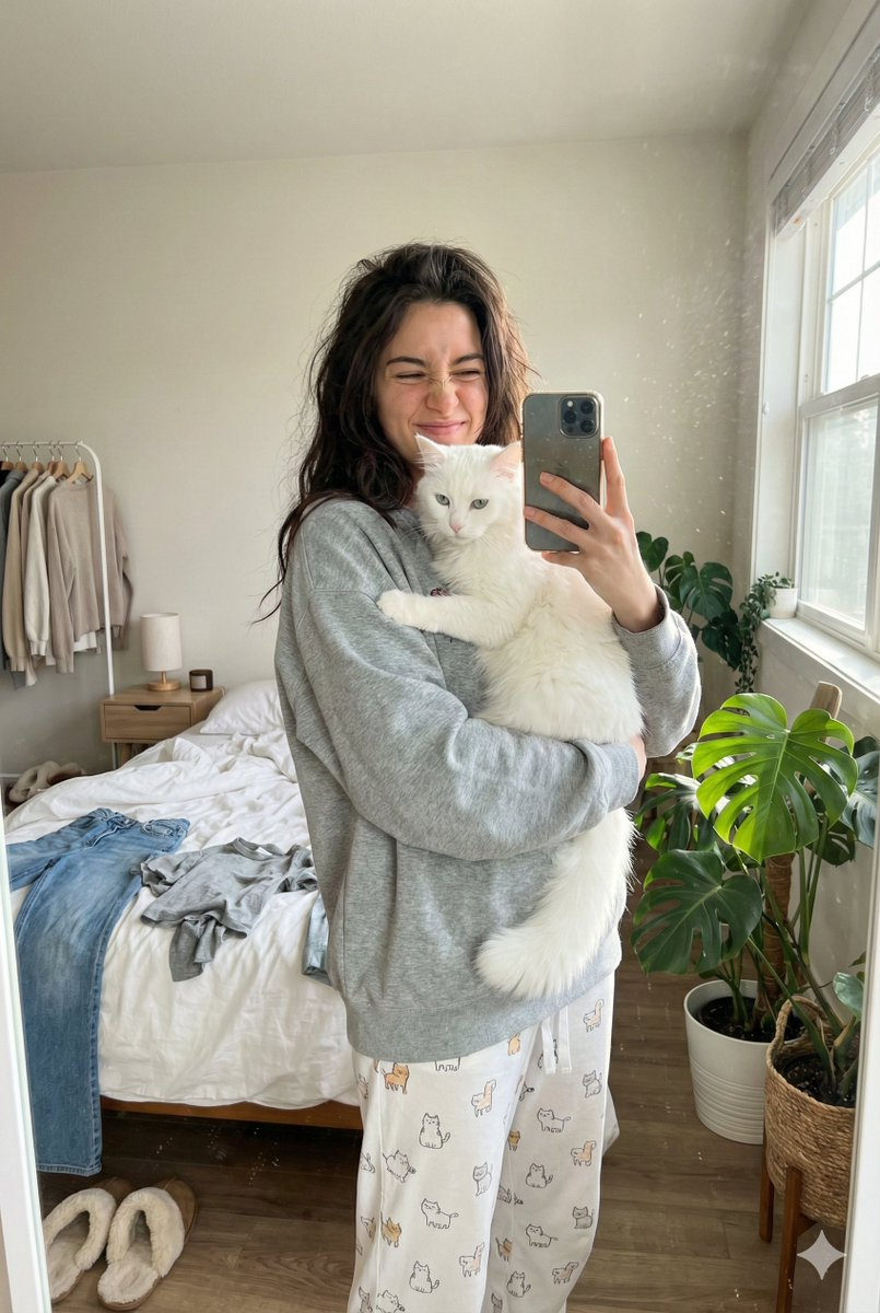 Sweatshirt Cat Mirror Selfie