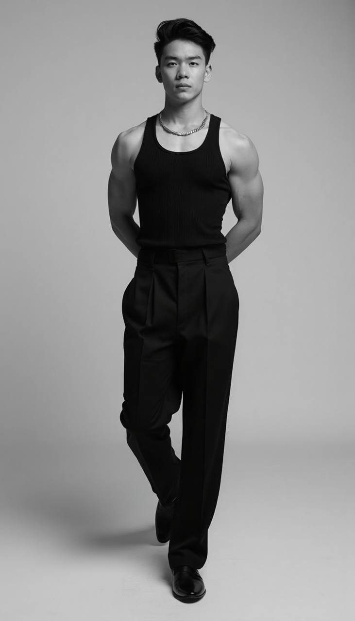 Confident Man in Black-and-White Studio Portrait