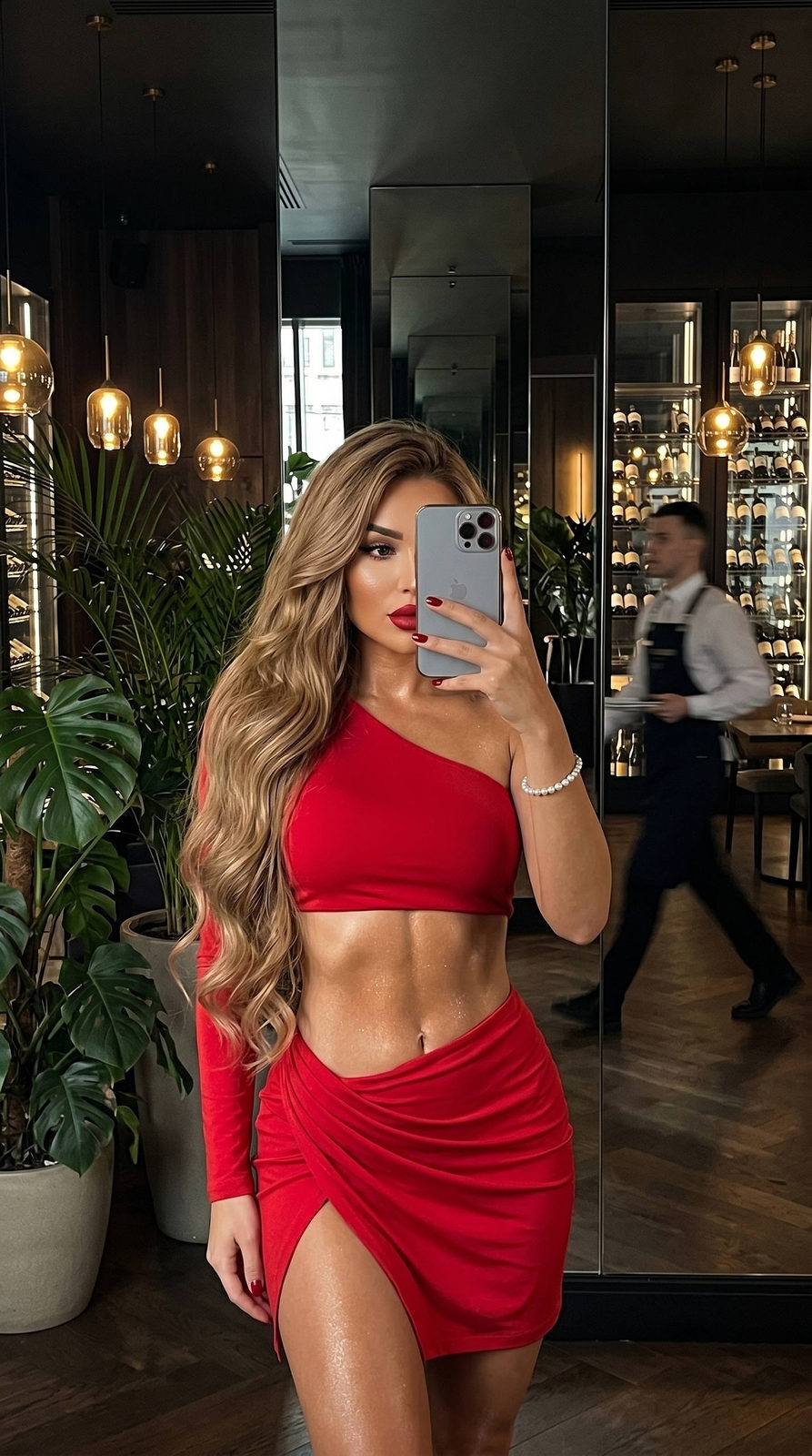 Red Asymmetrical Top Mirror