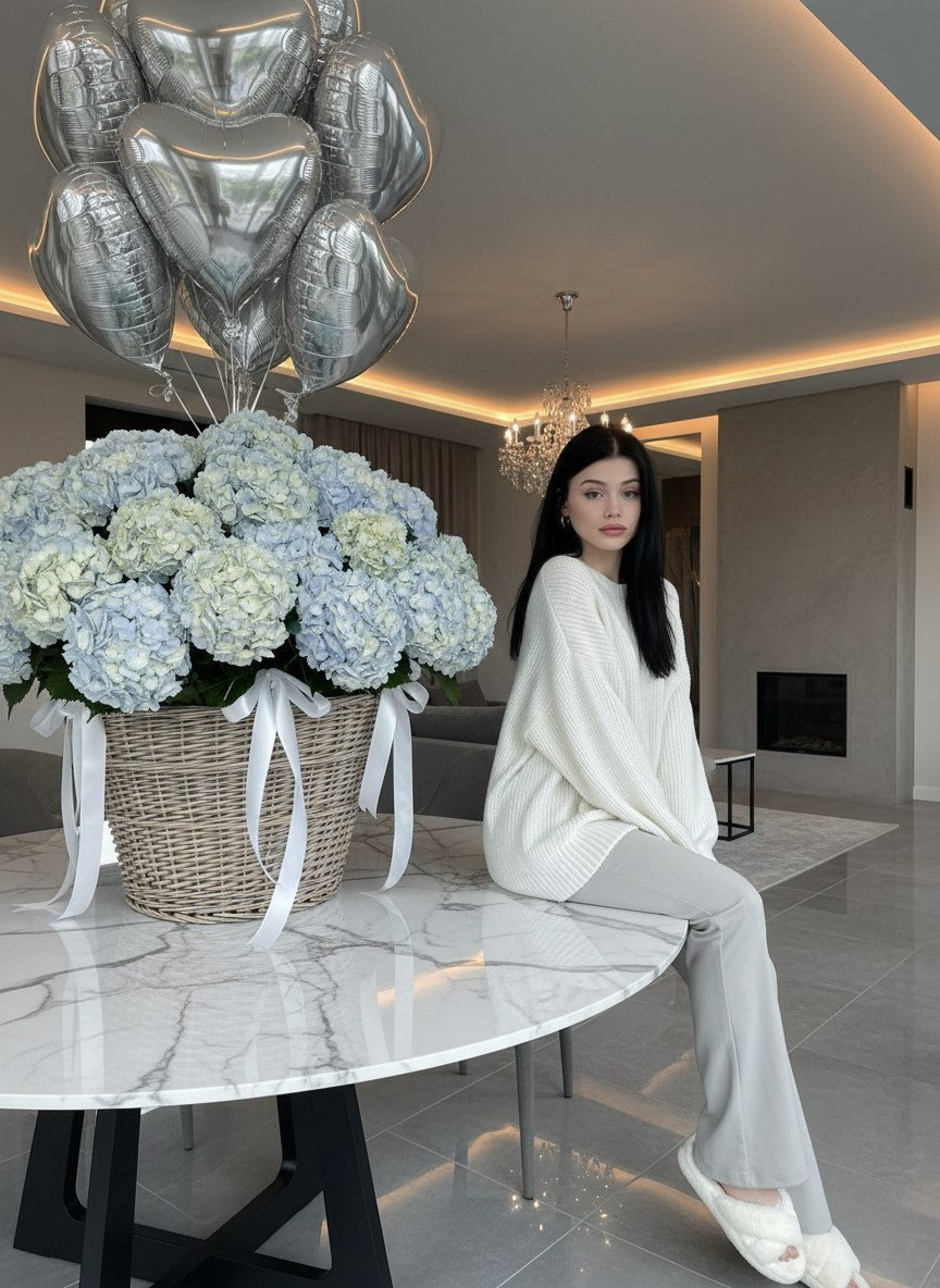 Woman Hydrangeas
