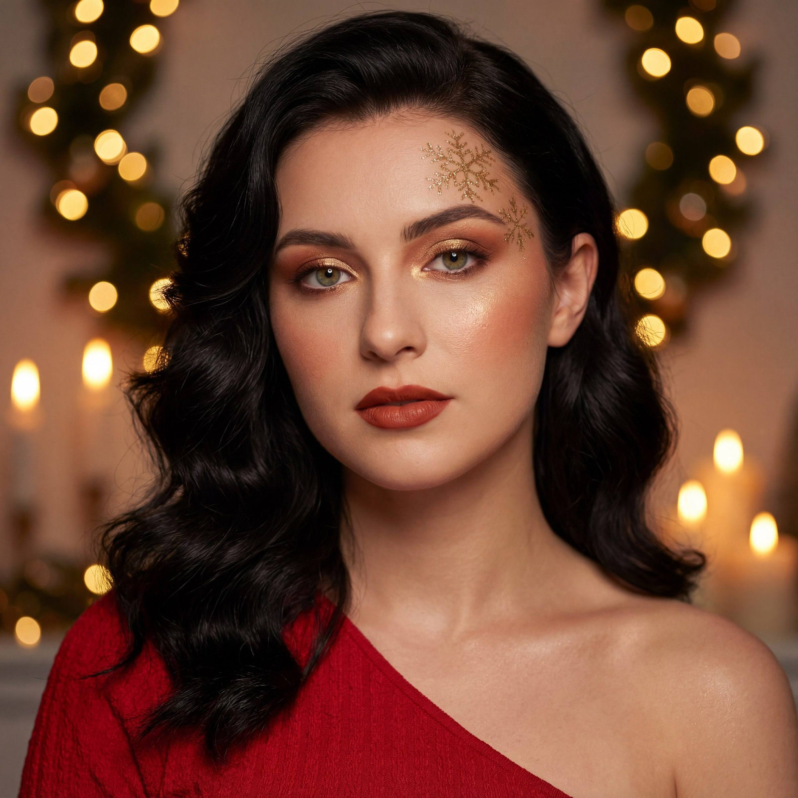Gold Snowflake Red Top