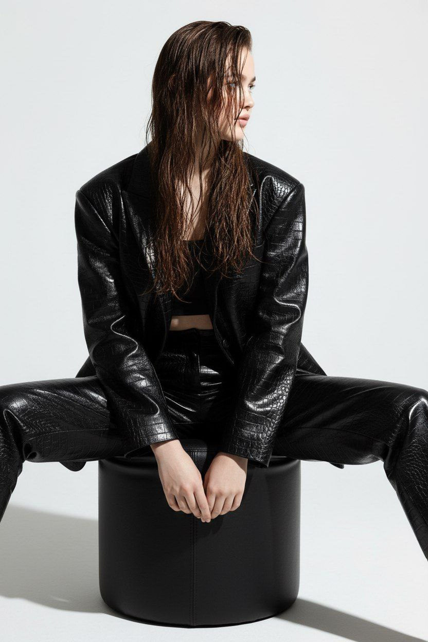 Glossy Crocodile Leather Set