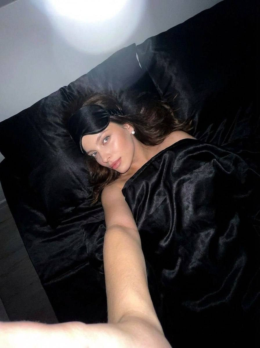 Black Satin Bed Selfie
