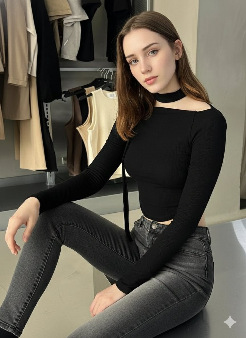 Black Ribbed Crop Top