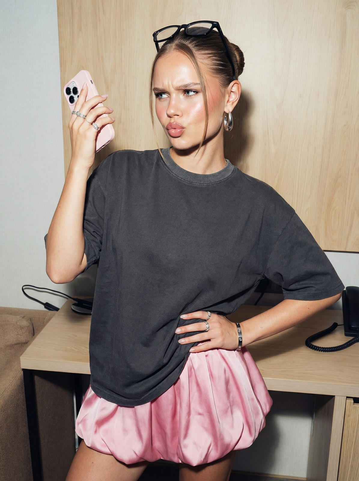 Grey Tee Pink Skirt
