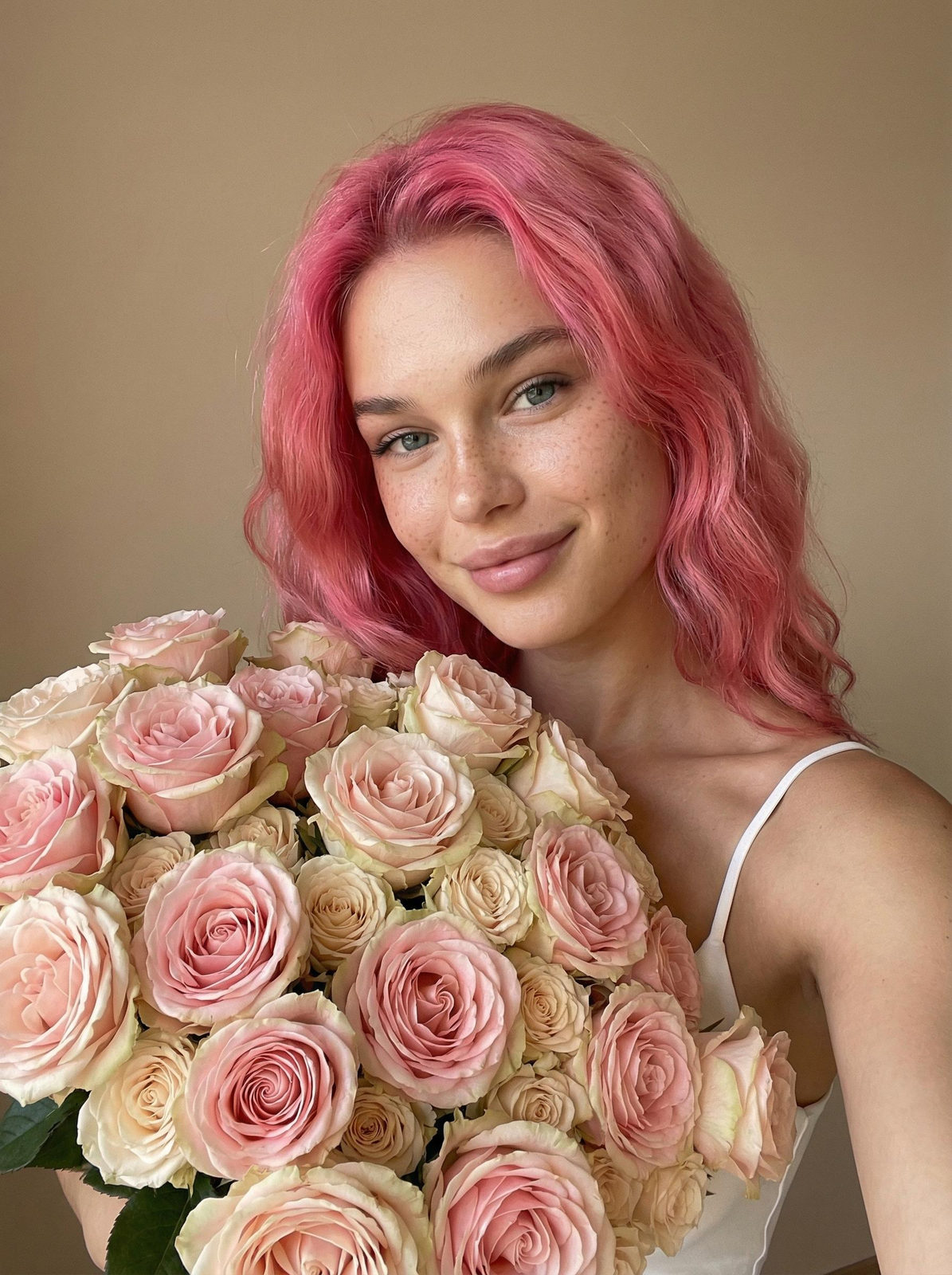 Pastel Rose Bouquet Selfie