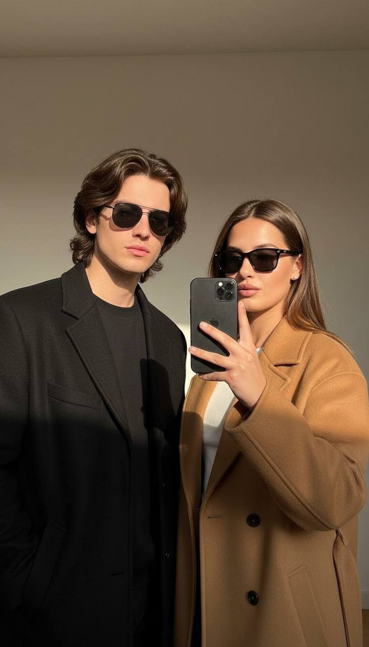 Camel Coat Sunglasses Selfie