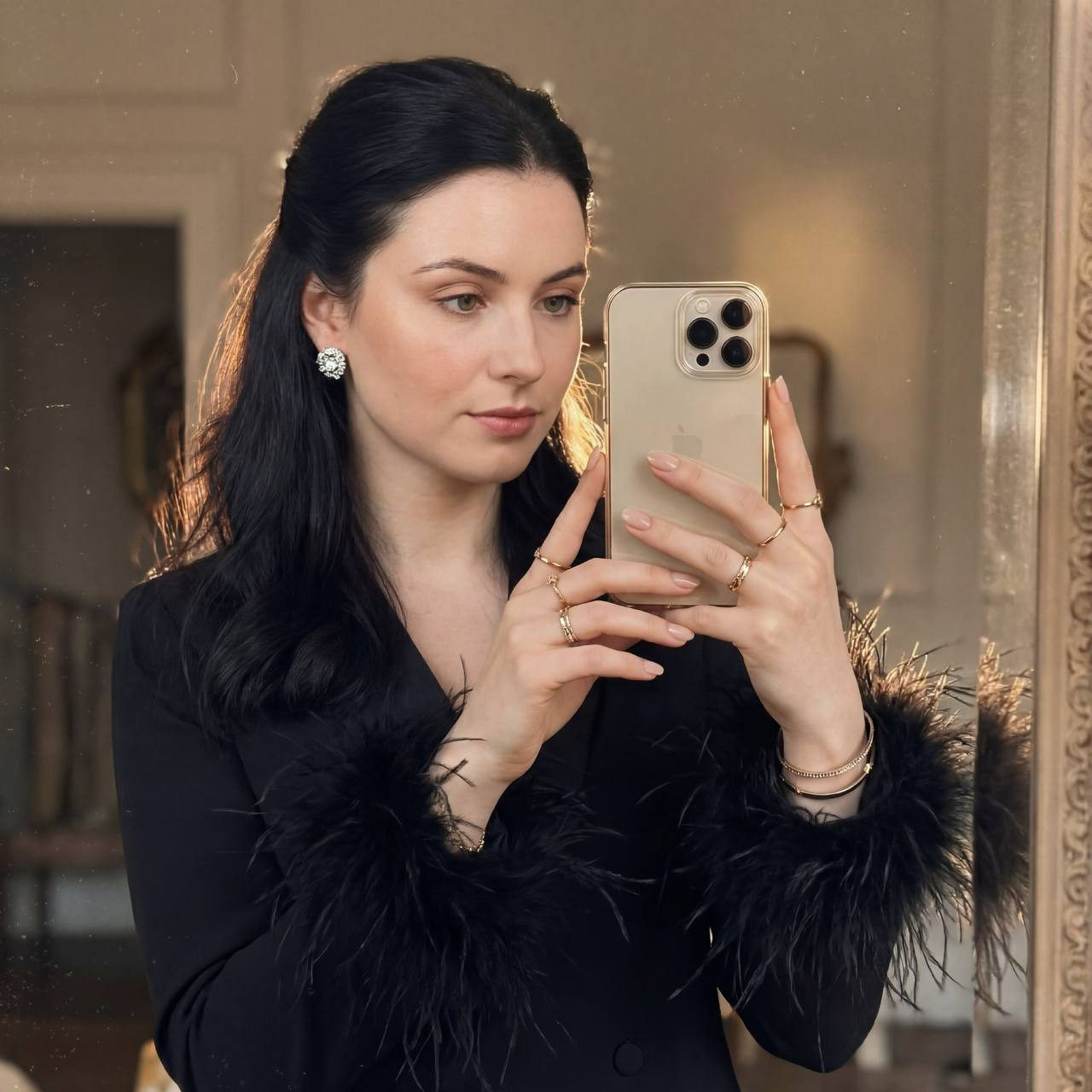 Feathered Cuff Mirror Selfie