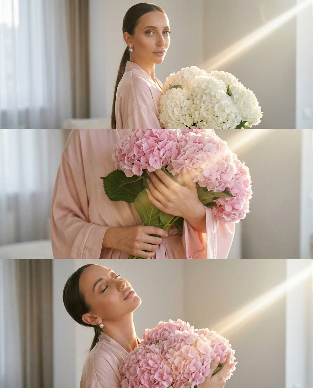Pink Kimono Hydrangea Triptych