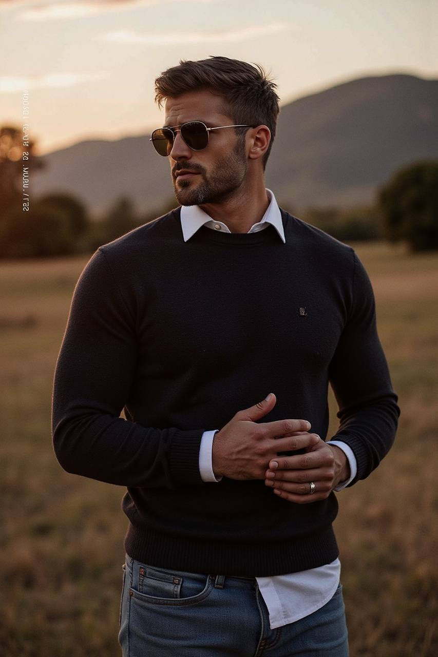 Navy Sweater Golden Hour