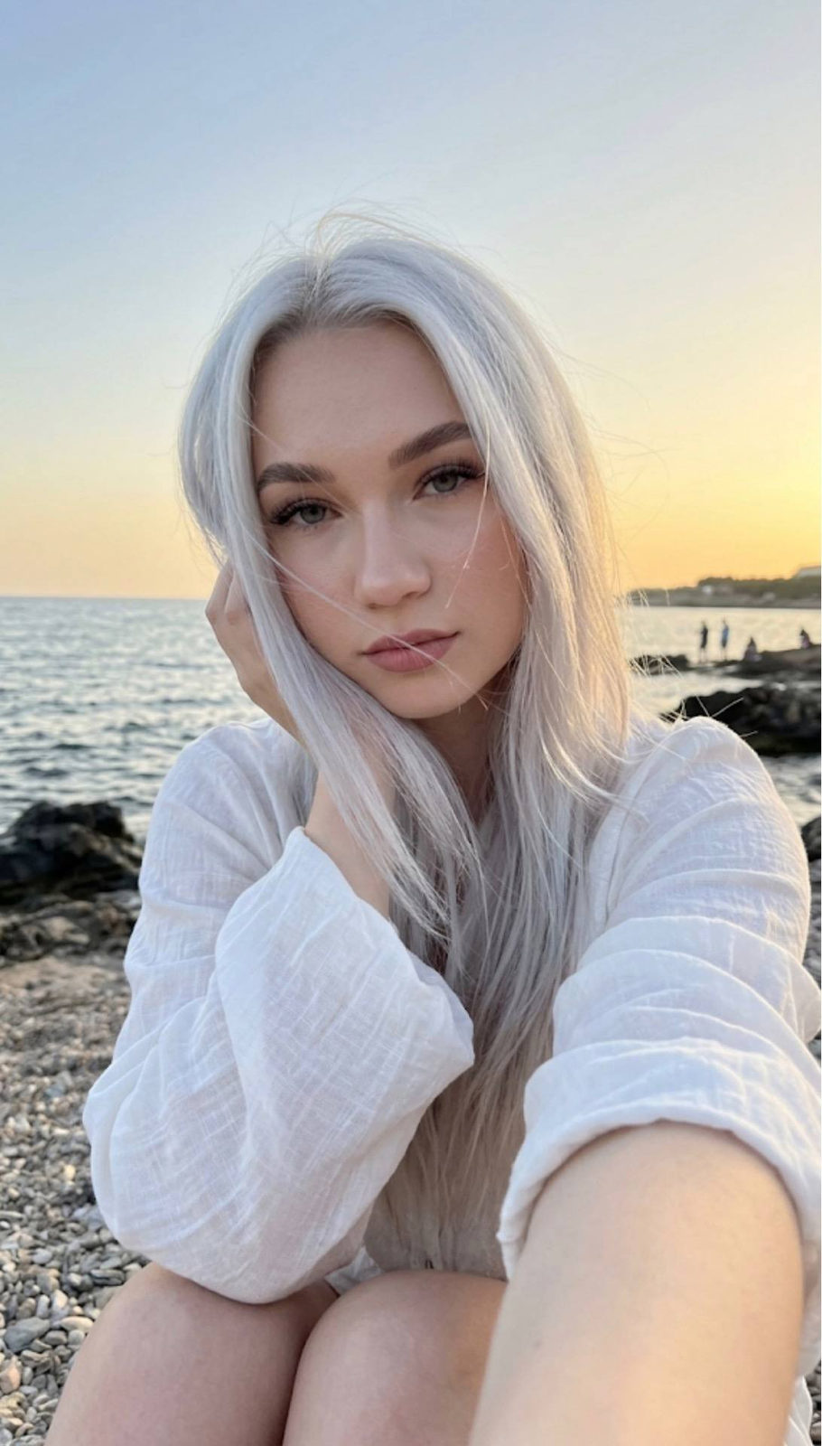 Sunset Stony Beach Selfie