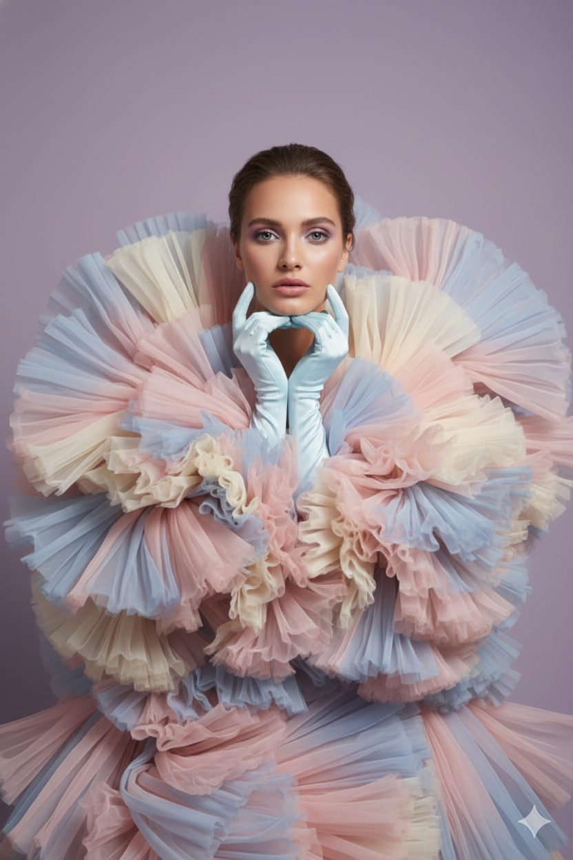 Pastel Ruffled Couture Gown