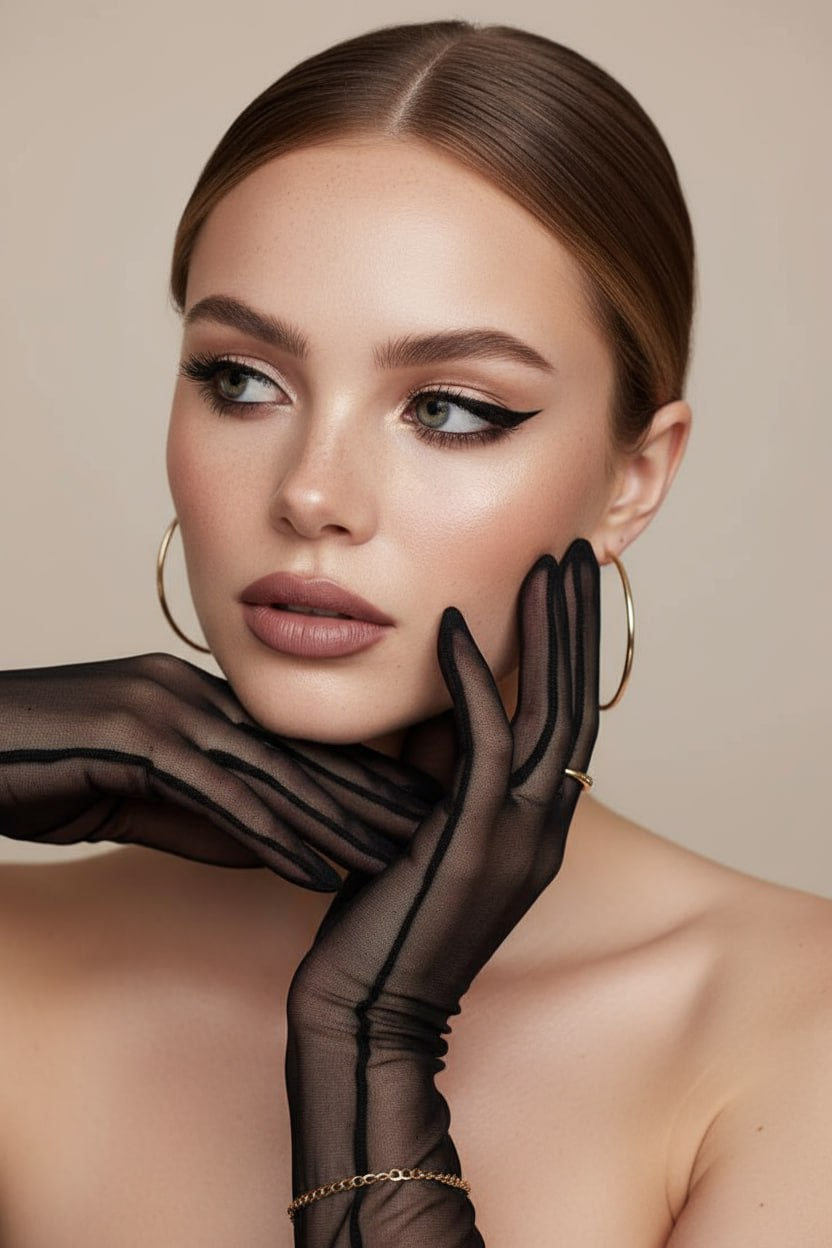 Sheer Gloves Gold Hoops