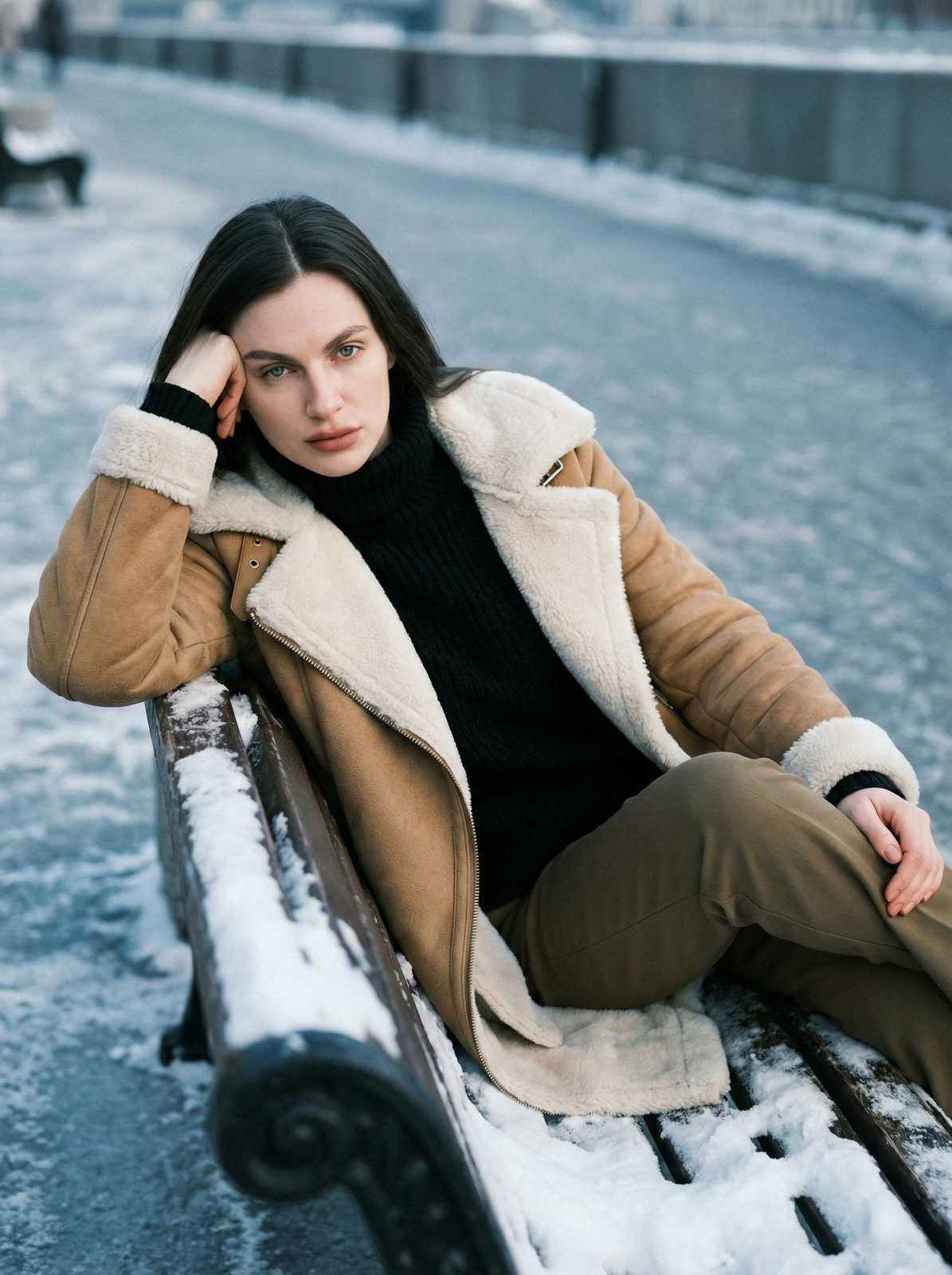 Snowy Sheepskin Coat Bench