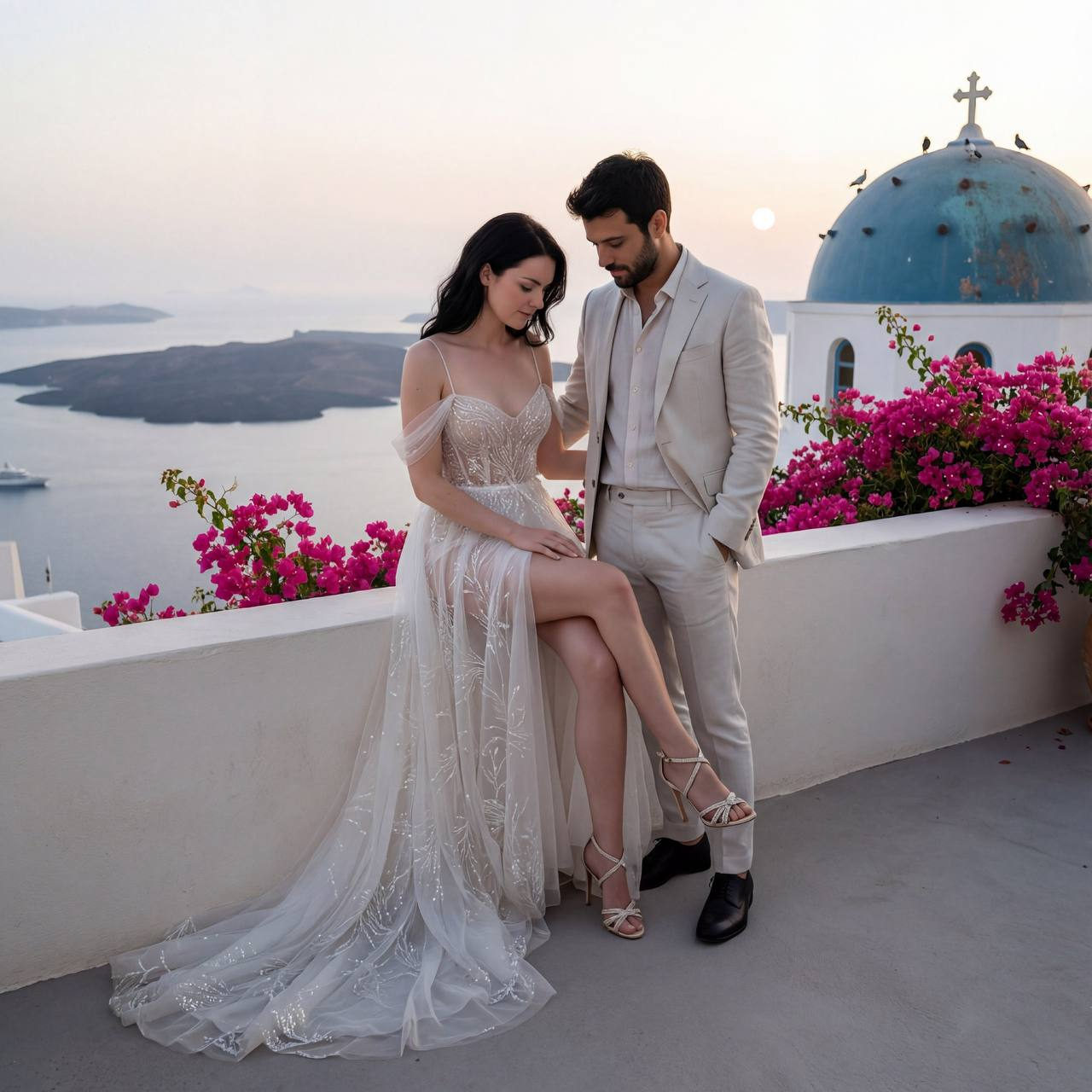 Sunset Coastal Terrace Couple
