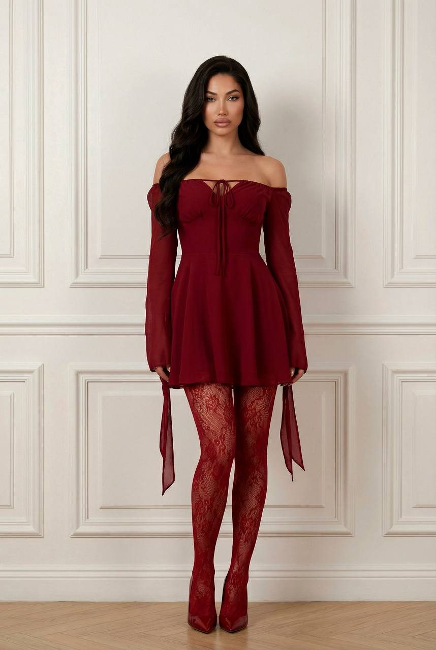 Crimson Chiffon Mini Dress