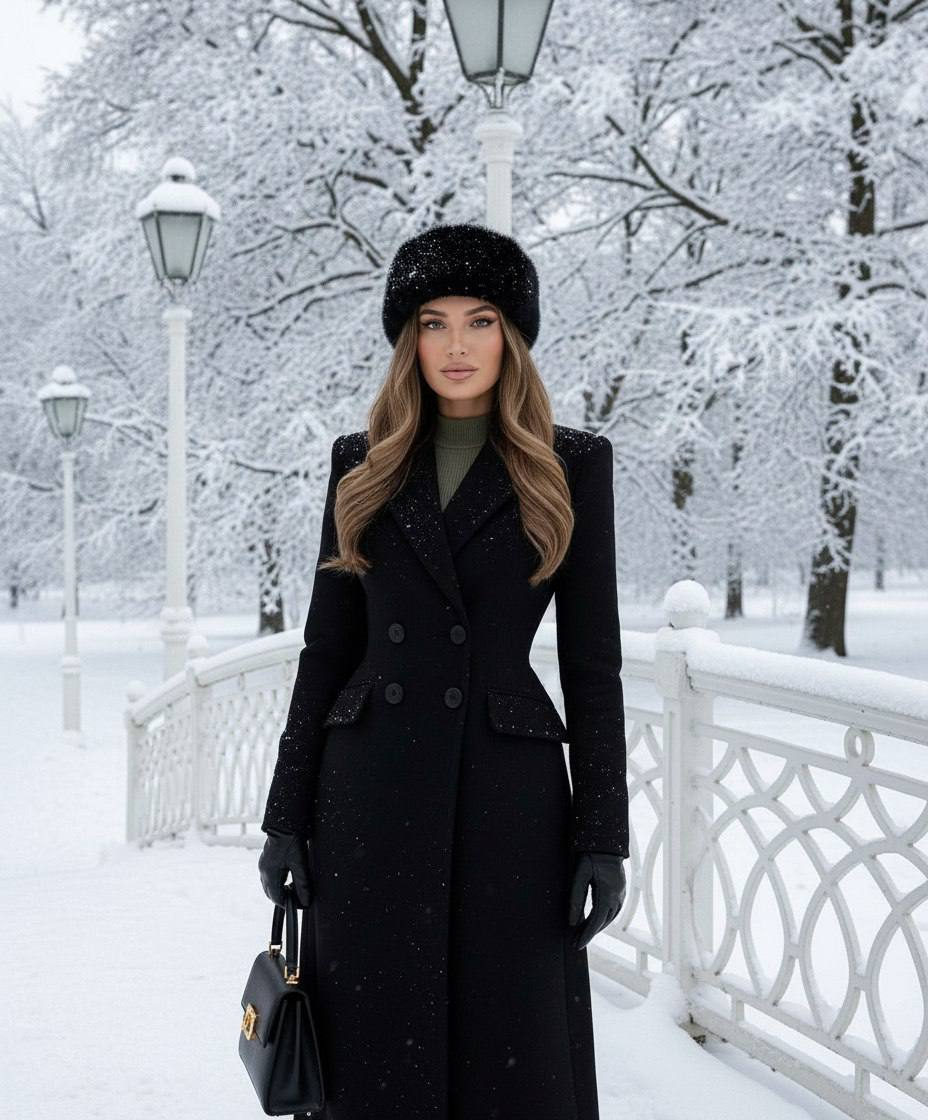 Snowy Bridge Black Coat