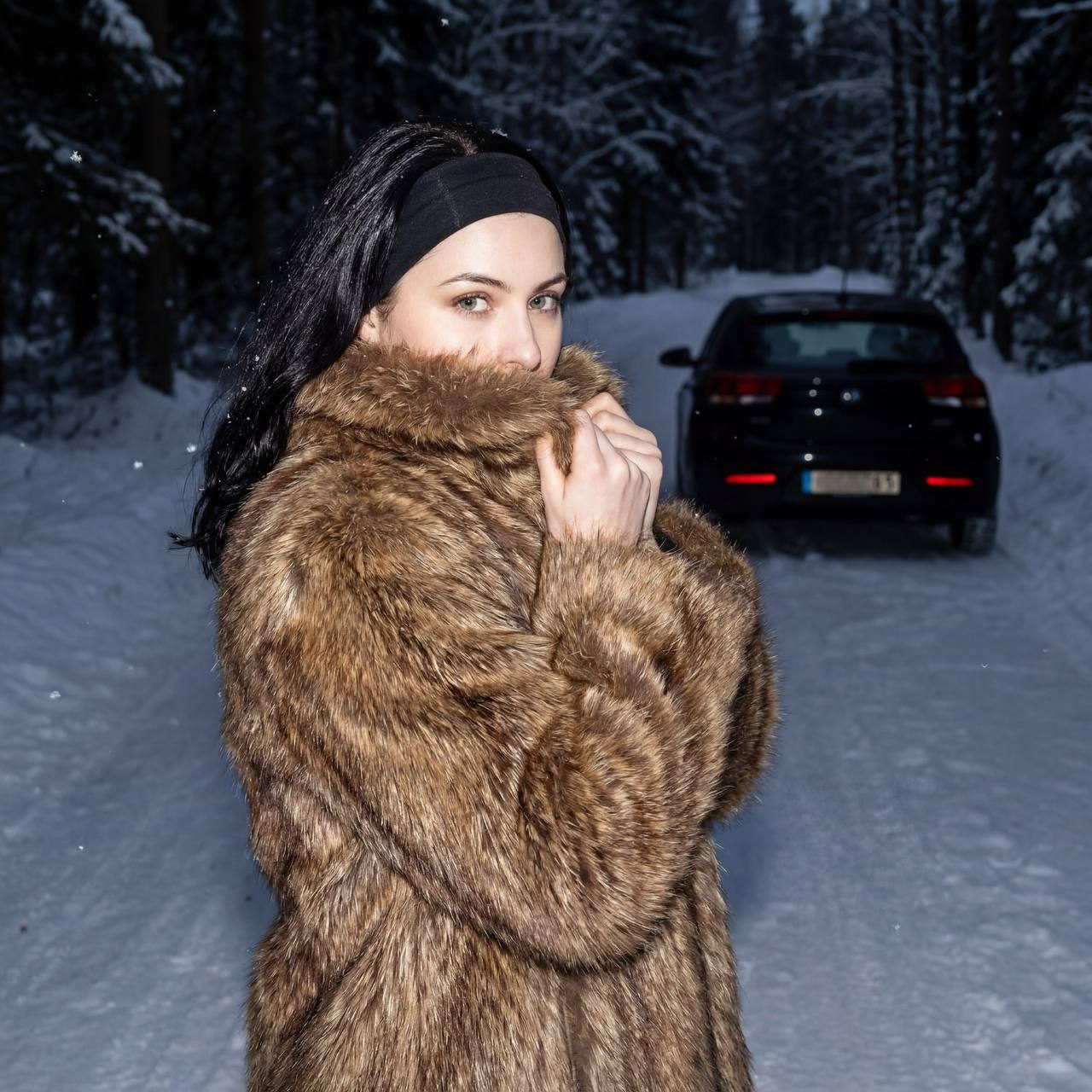 Brown Fur Coat Snow