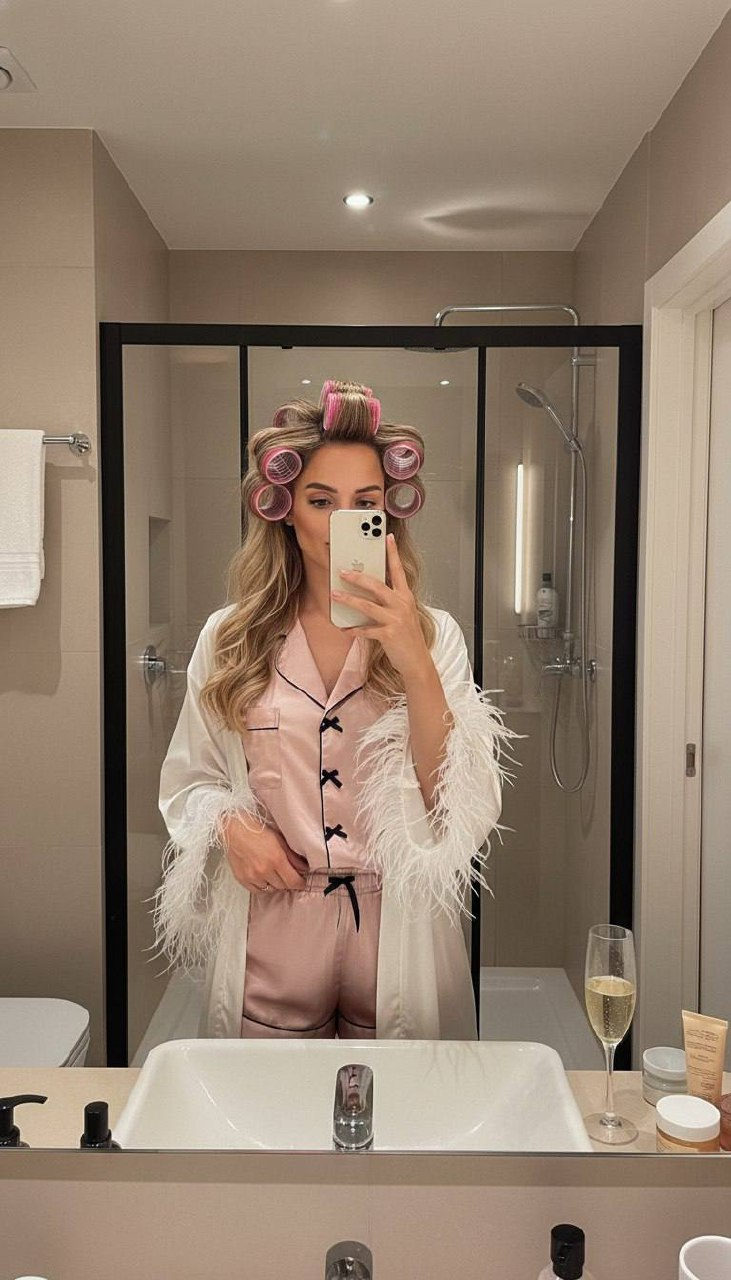 Pink Rollers Champagne Bathroom