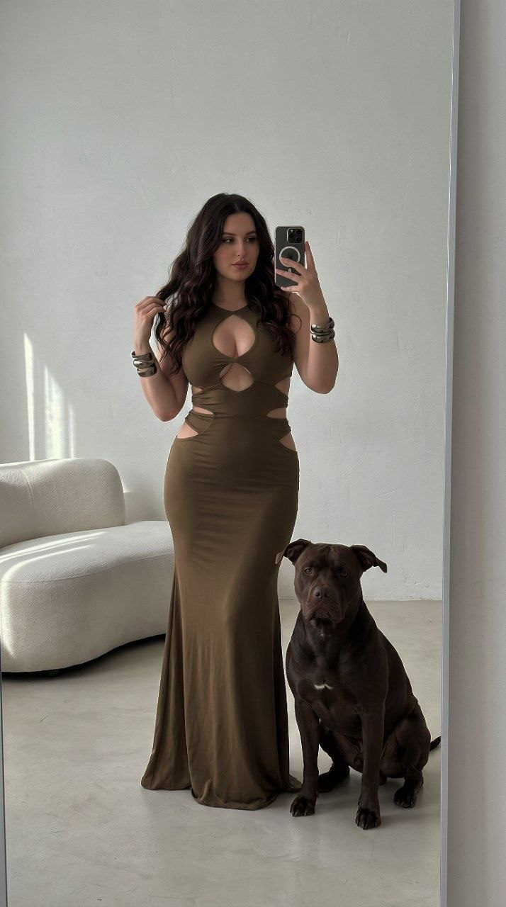 Olive Dress Pitbull Mirror-Selfie