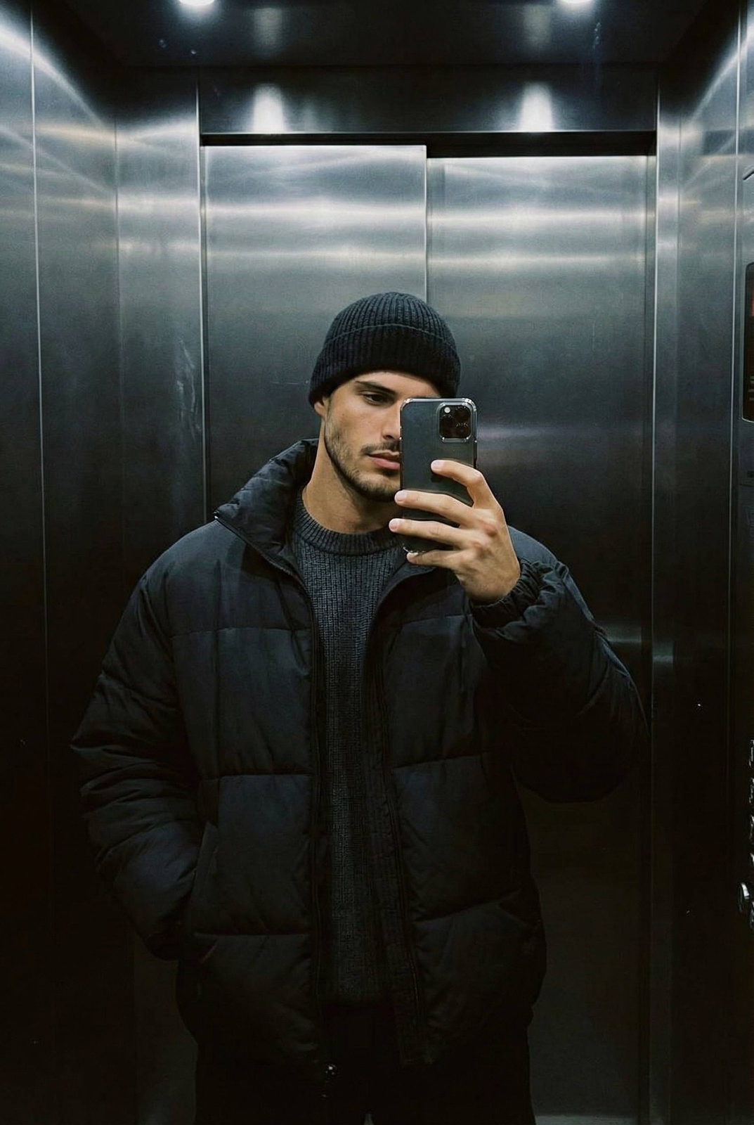 Steel Elevator Mirror Selfie