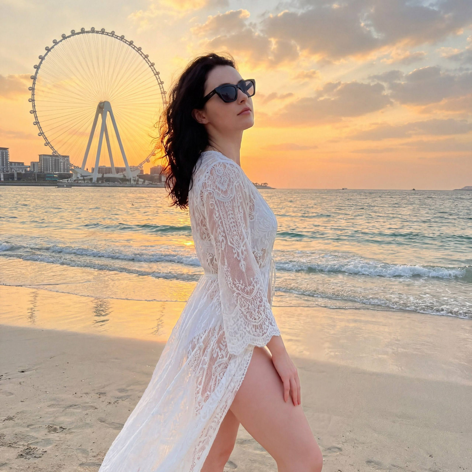 White Dress Beach Sunset