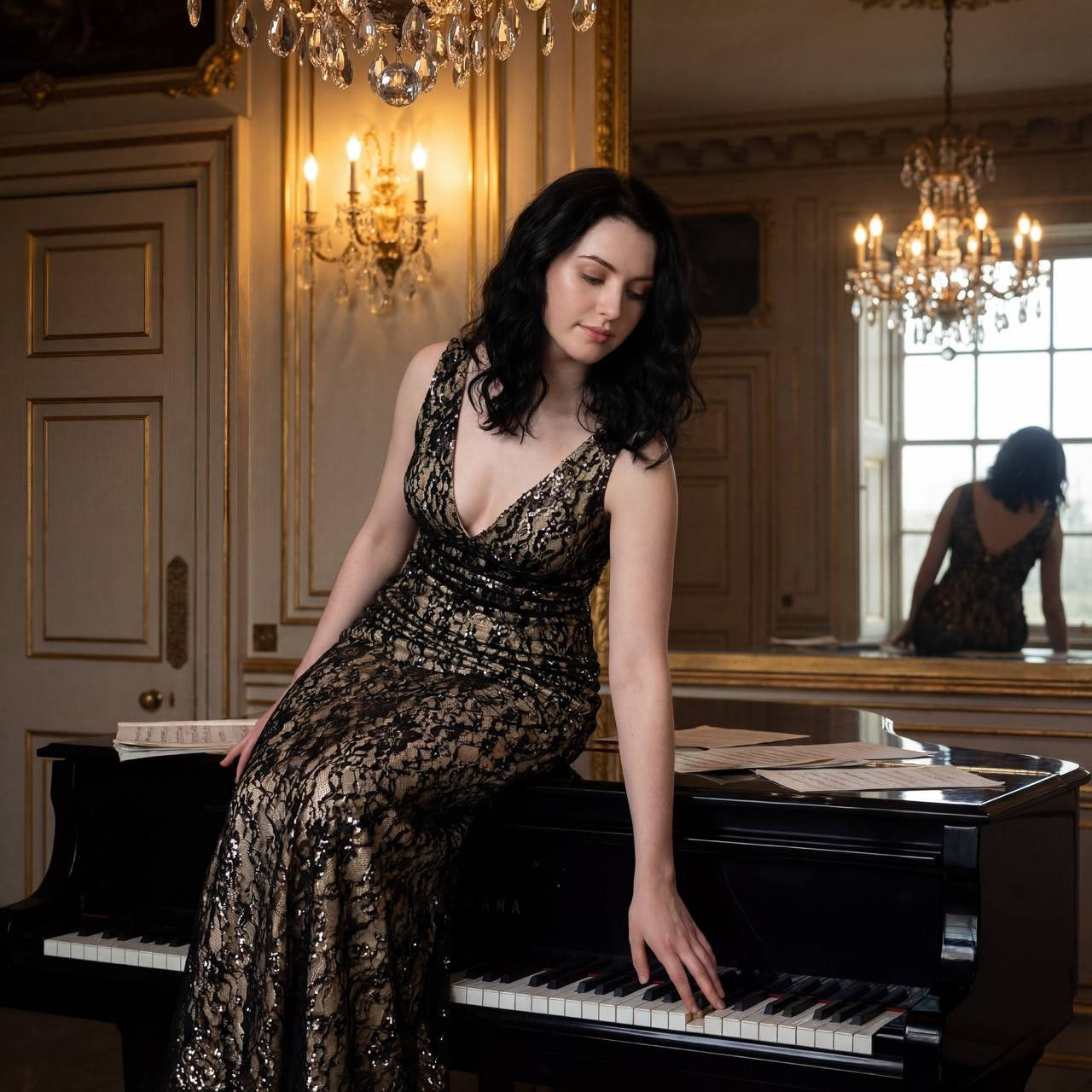 Black Gold Gown Piano
