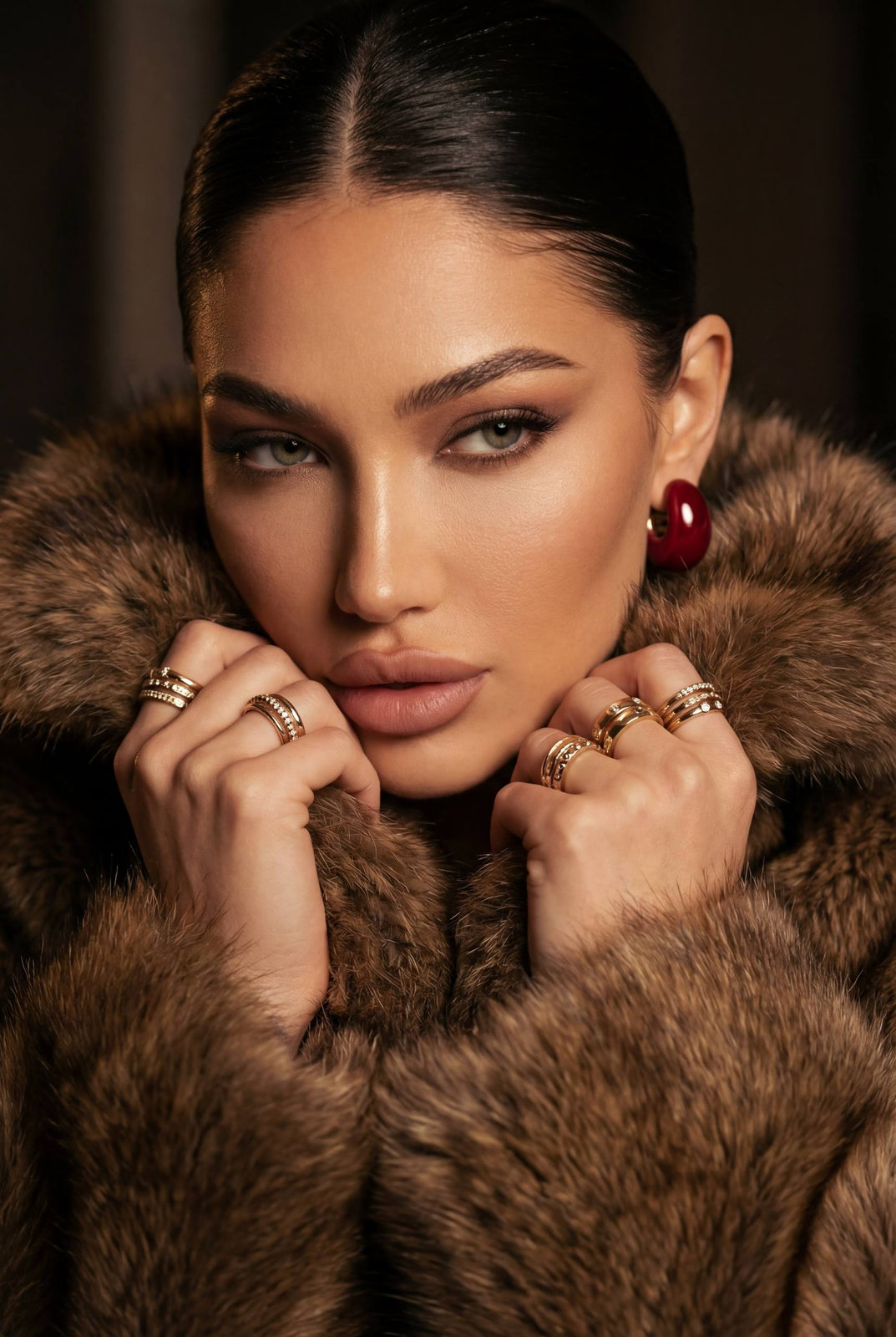 Brown Fur Coat Rings