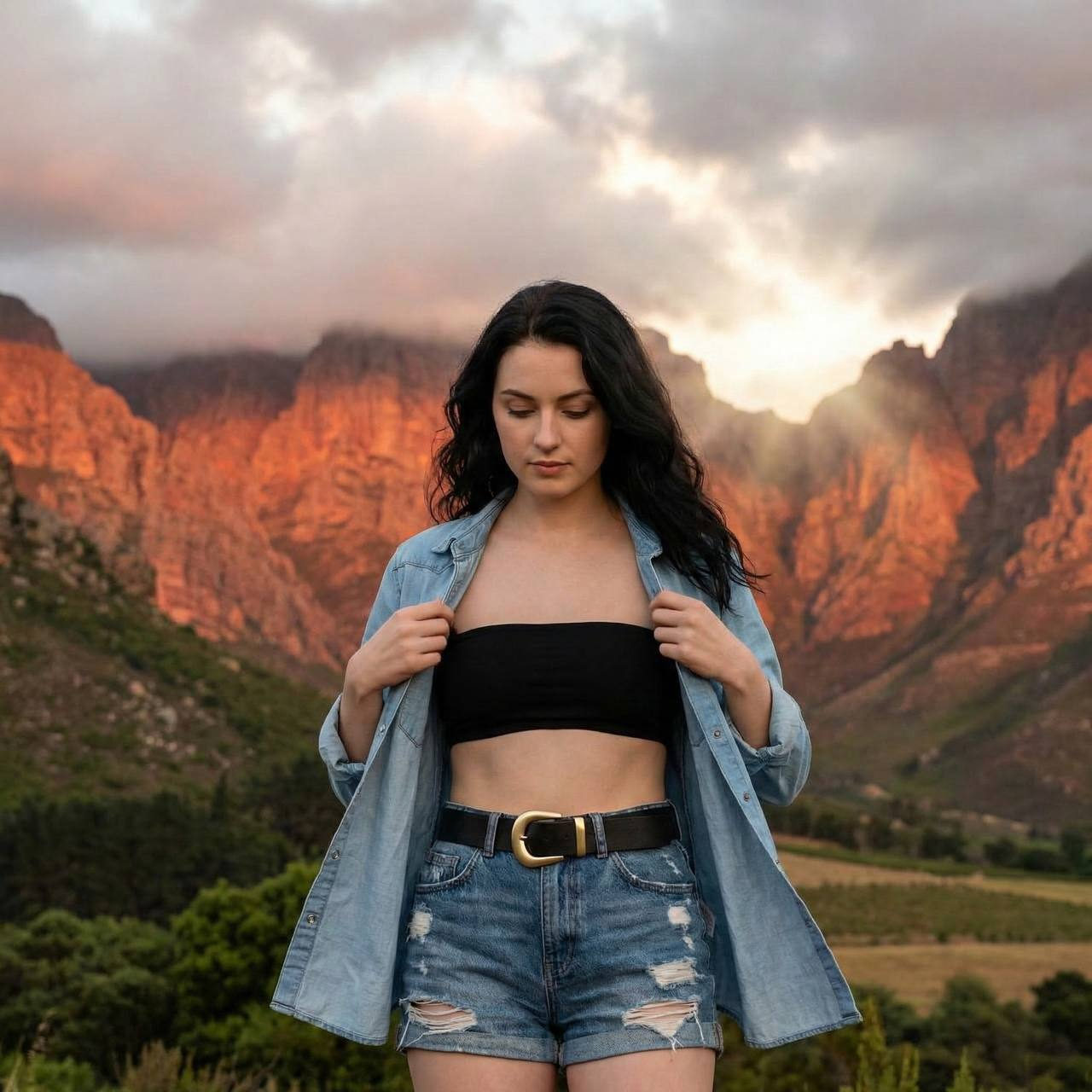 Denim Shirt Mountain Sunset