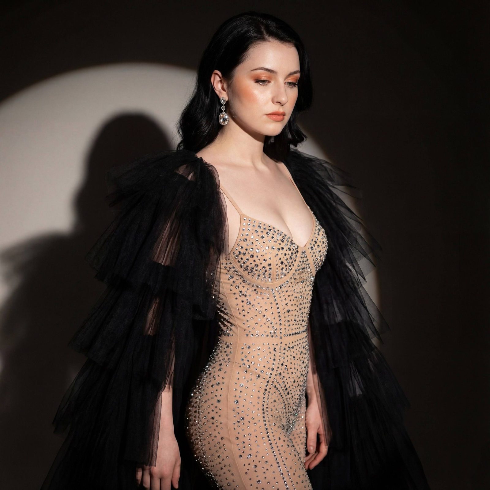 Tulle Cape Rhinestone Bodysuit