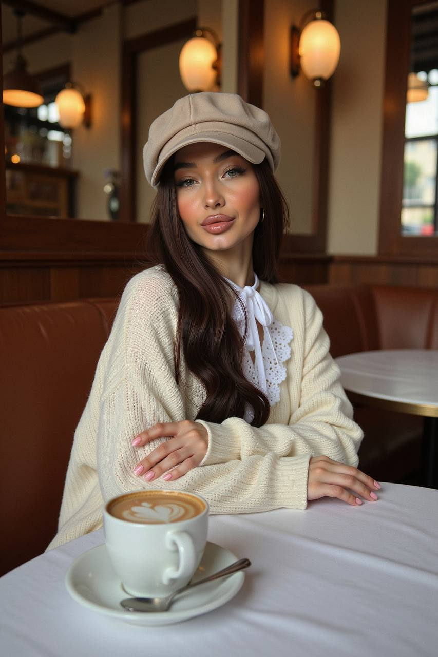 Cream Sweater Café Beret