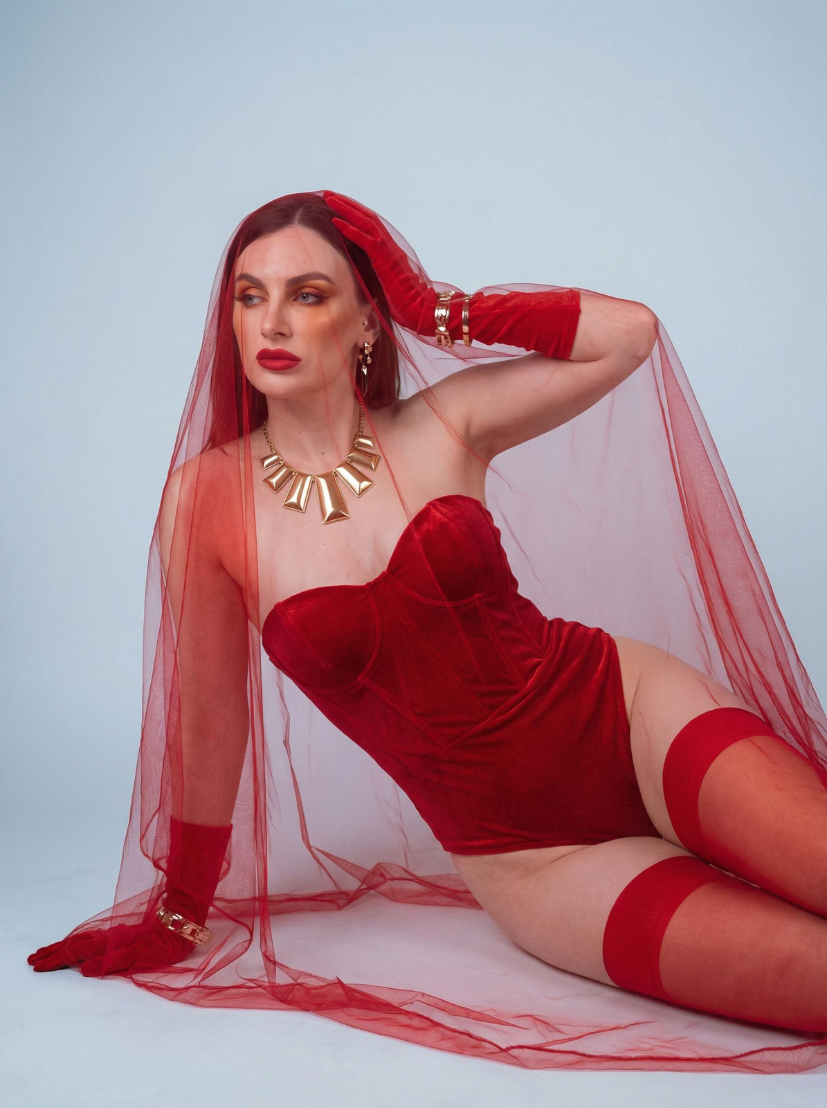 Red Velvet Corset Veil