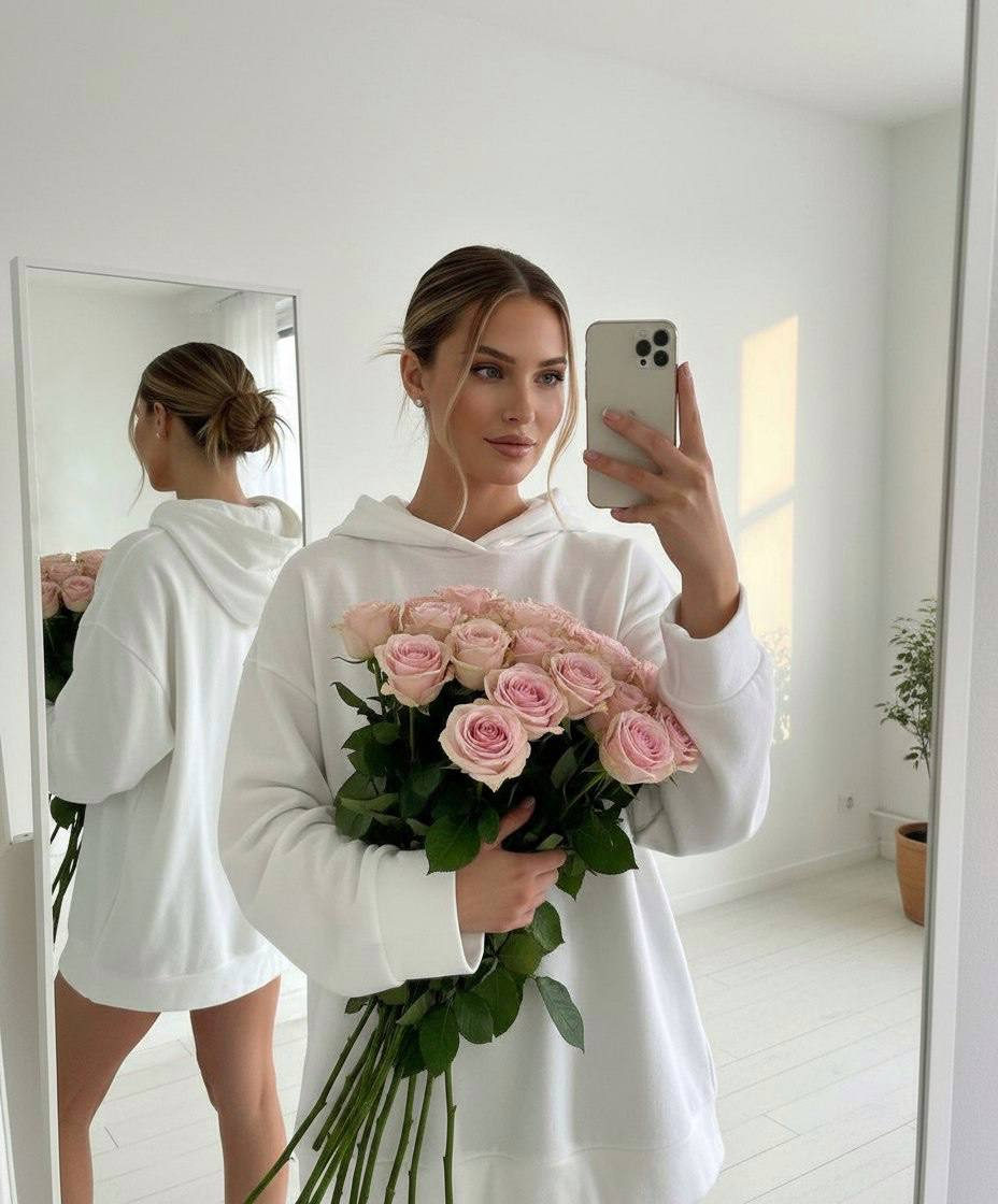 Pink Roses Hoodie Selfie