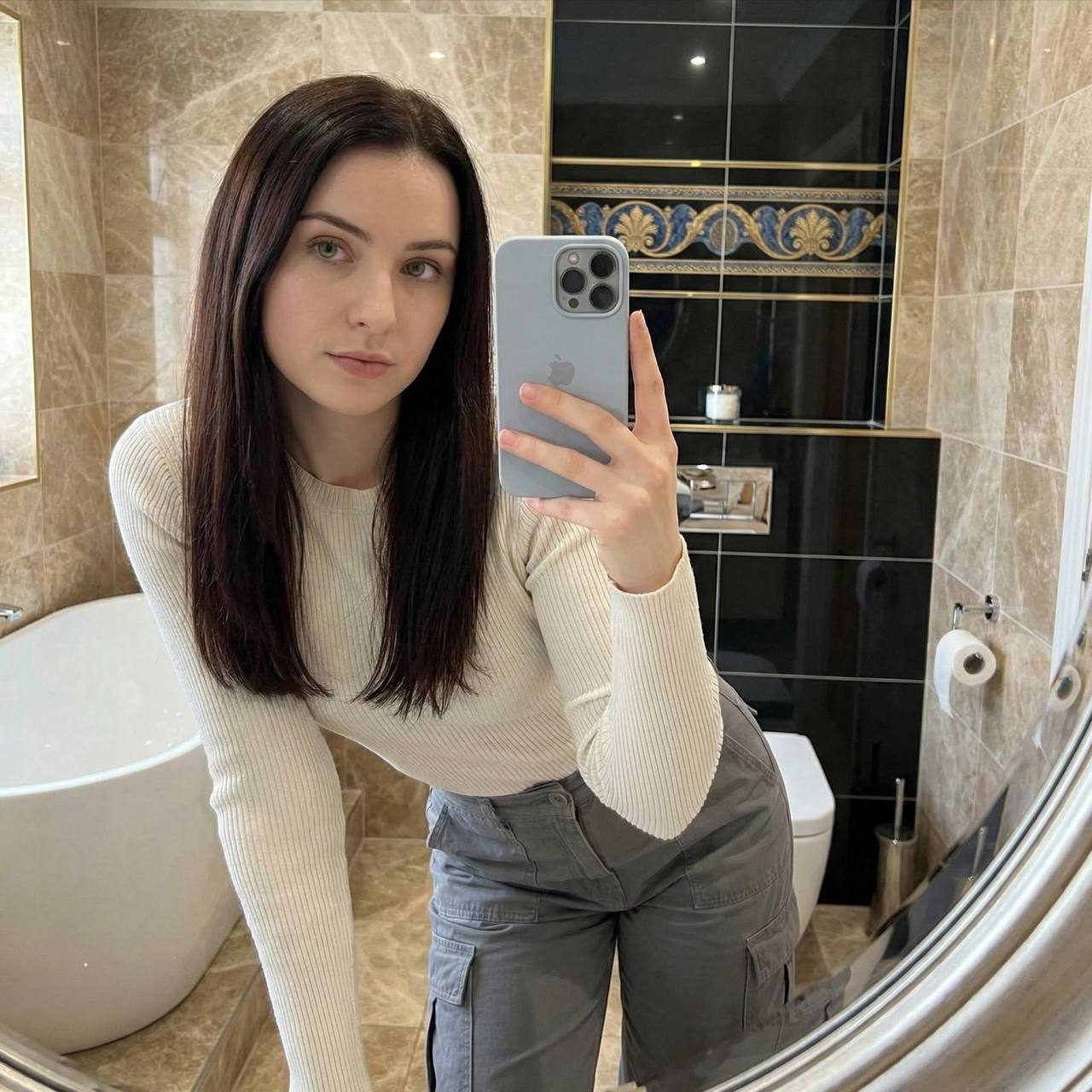 Beige Marble Bathroom Selfie