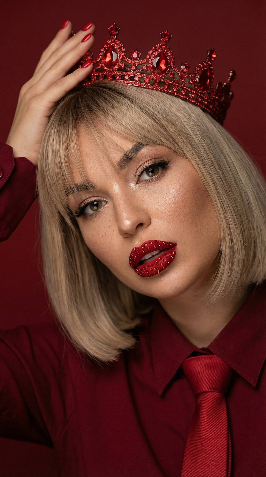Red Crown Rhinestone Lips