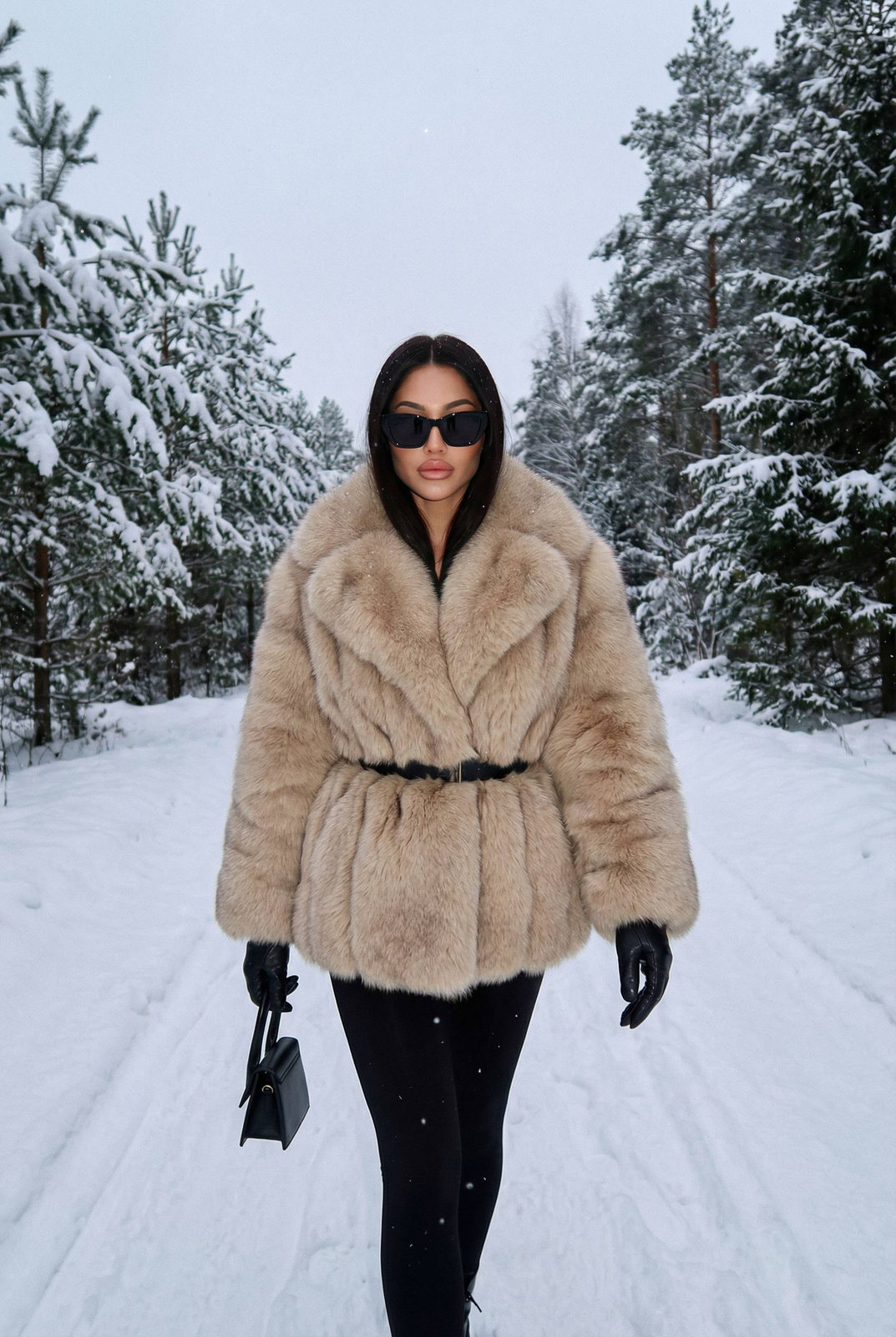 Beige Fur Coat Snow