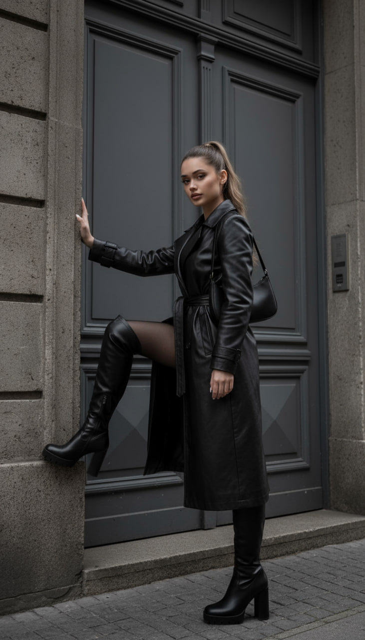 Black Leather Trench Coat