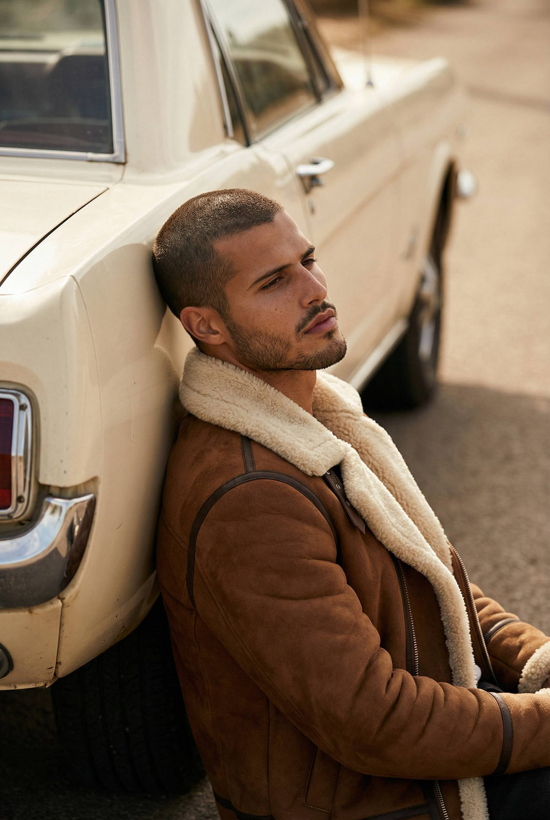 Cream Suede Jacket Car